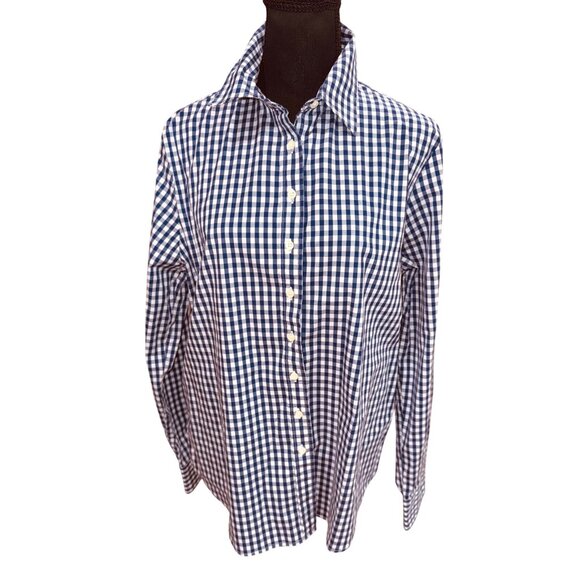 Rochelle Behrens The Icon Shirt Blue White Gingham Button Long Sleeve Womens XL - Picture 2 of 10